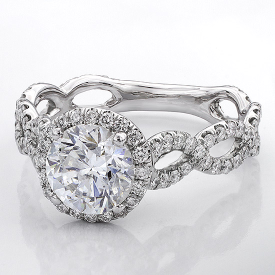 Shown in 19K white gold and set with a 1.60 ct. round diamond