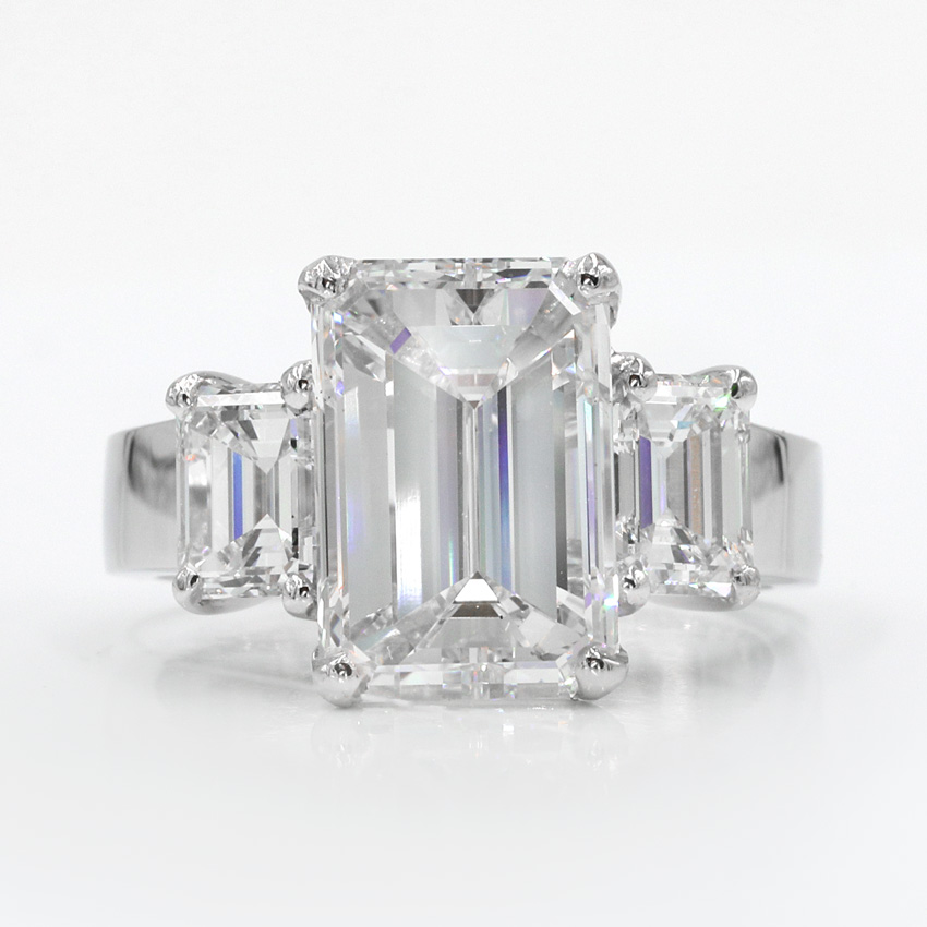 Emerald Cut 3 Stone Engagement Ring Setting in 14K White Gold