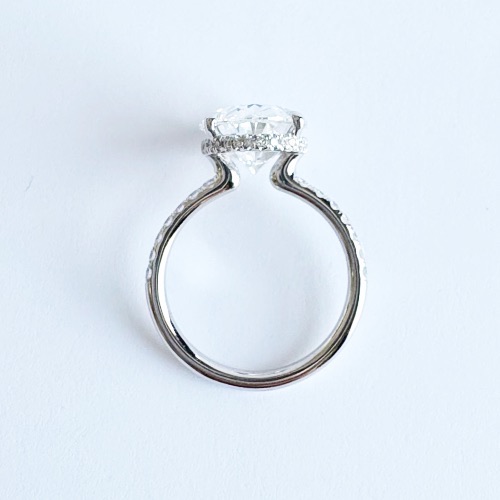 Side view Standard-diamonds halfway outside hidden halo