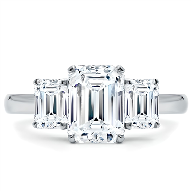 Emerald Cut 3 Stone Engagement Ring Setting In 14k White Gold Emerald