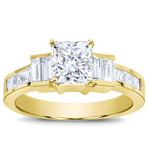 Princess-Cut and Baguette Engagement Setting in 14K Yellow Gold