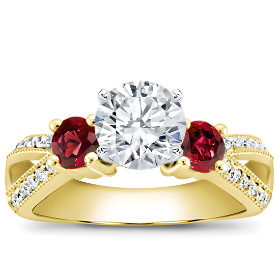 Ruby Accented Pavé Engagement Setting with a Lab Grown 1.07
